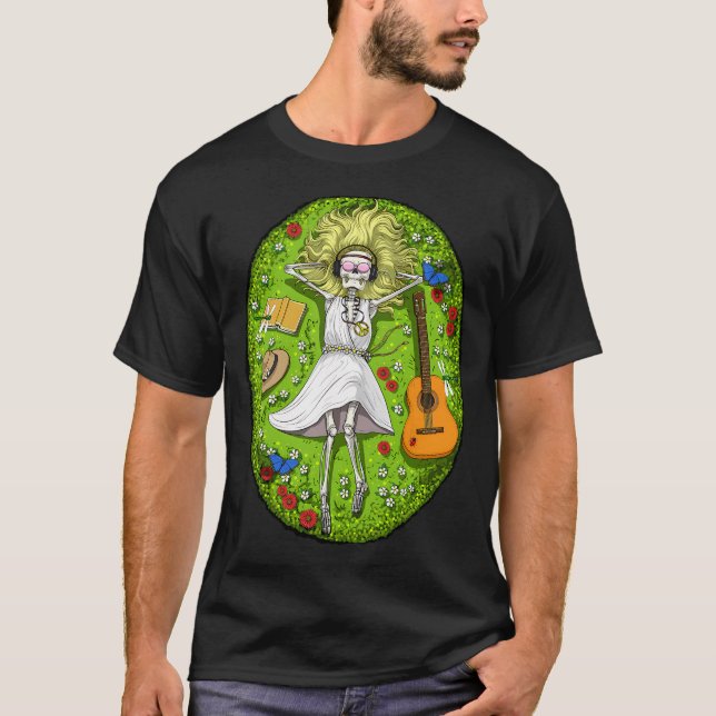 Svalkande Hippie Skelett T Shirt (Framsida)
