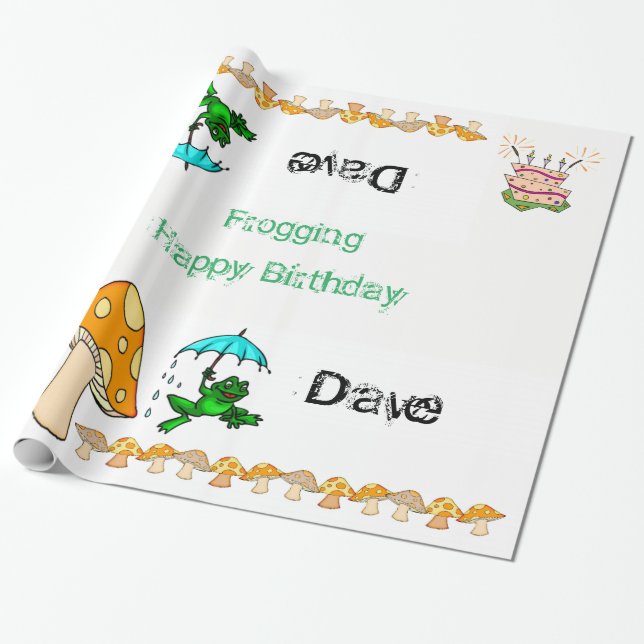 Svälla Papper Froging Mushroom Grattis på födelsed Presentpapper (Utrullad)