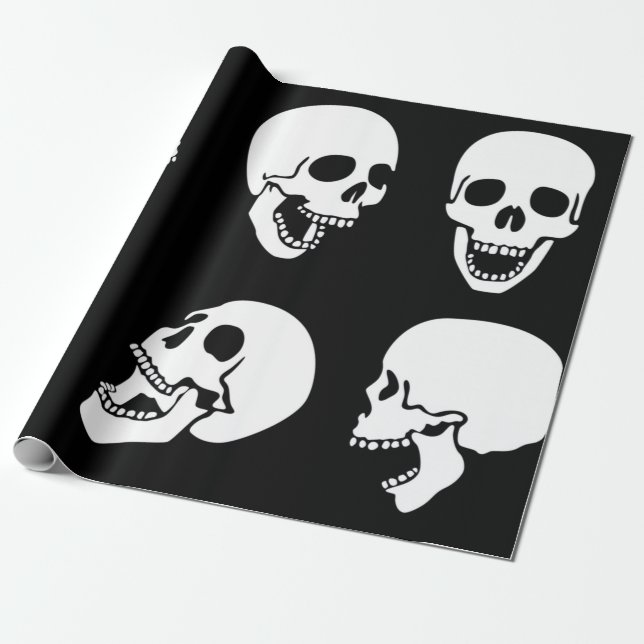 Svälla Papper LAUGHING SKULL SVART OCH VITT Presentpapper (Utrullad)
