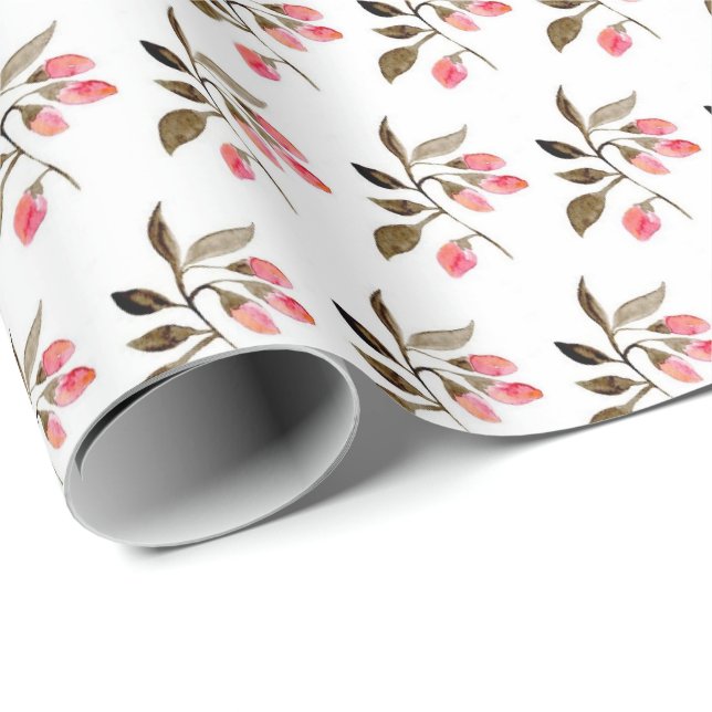 Svälla Pappert - Buds för vattenfärgsfärg Blommigt Presentpapper (Rullad Hörn)