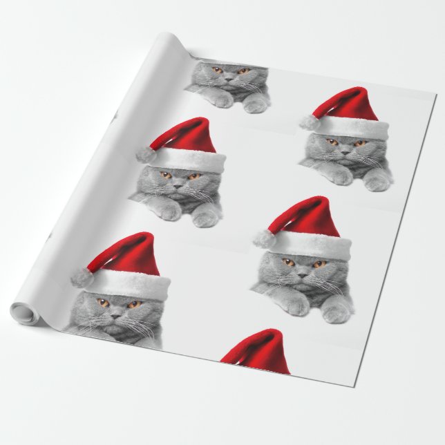 Svälla Papprare Grått Cat med julhatt Presentpapper (Utrullad)