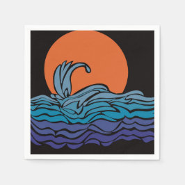 Svällande, färglösa havsvatten, vågar och solnedgå pappersservett