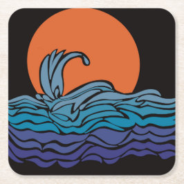 Svällande, färglösa havsvatten, vågar och solnedgå underlägg papper kvadrat