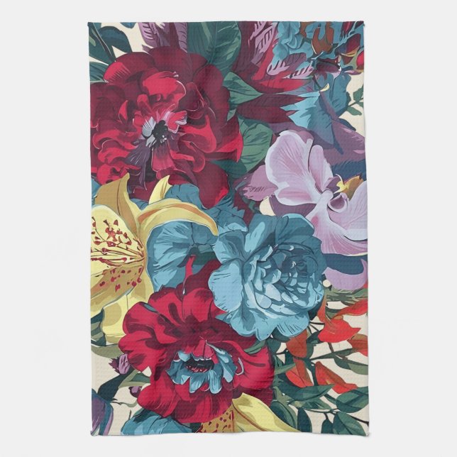 Svällande trädgårdar blommar färglösa vintagar kökshandduk (Vertikal)