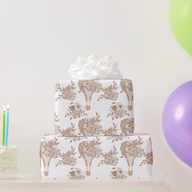 Svälld Luftballong Blommigt Figursättning Papper Presentpapper (Festgåvor)