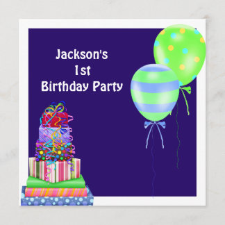 Sväller den 1st födelsedagtårtan för pojkar inbjudningar