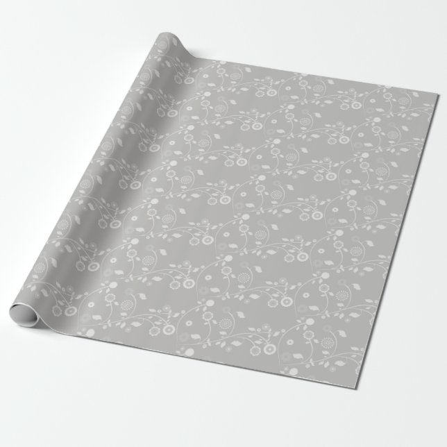 Svällning av Blommigten Papper-Silver & vit Presentpapper (Utrullad)