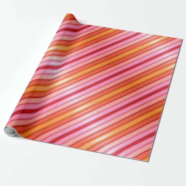 Svällning Papper - Rosa och Röda Rand Presentpapper (Utrullad)
