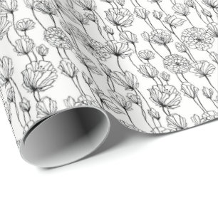 Svällning Pappert - Svartvitt Blommönster 2 Presentpapper
