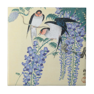 Svalor och Wisteria av Ohara Koson Kakelplatta