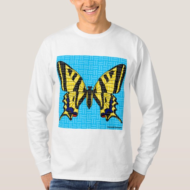 Svalstjärt (vit) - Herrens långärmad skjorta T Shirt (Framsida)