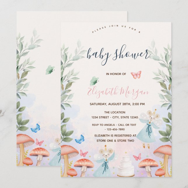  Svamp Baby Möss Blad Baby Shower  Inbjudningar (Fram/baksida)