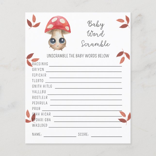 Svamp - Baby Ordkryss | Baby Shower Lek (Framsida)