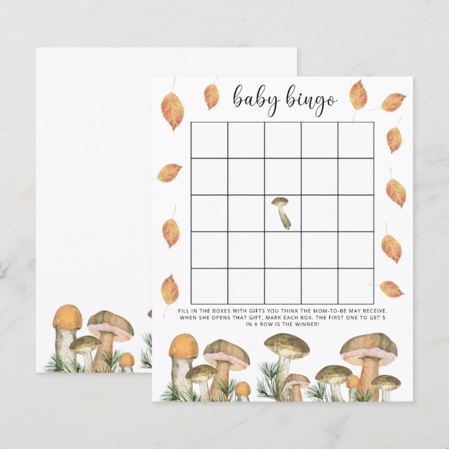 Svamp - baby shower bingo spel (Fram/baksida)