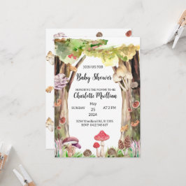 svamp baby shower skog whimsical inbjudningar