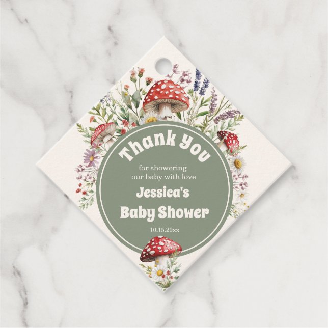 Svamp Baby Shower Tack Gåvor Etiketter (Framsida)