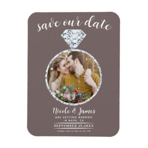Svamp Brungrå Diamantring Bling Save the Date Magnet