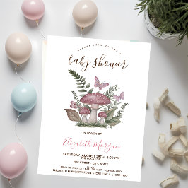 Svamp Butterfly Rosa Ränder Baby Shower Inbjudningar