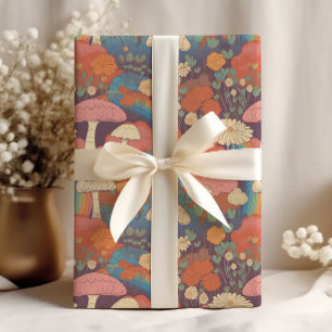 Svamp Cottagecore Orange Brun Retro Presentpapper