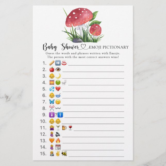 svamp-emoji Pictionary baby shower-spel (Framsida)