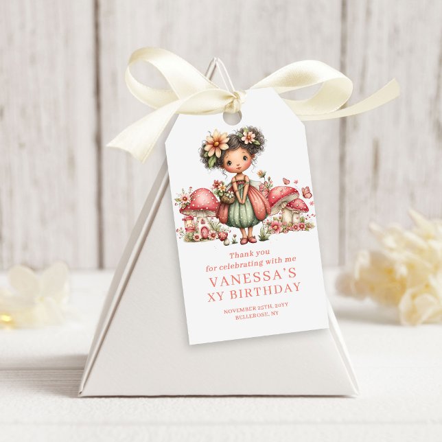 Svamp-favor 7-års födelsedags rosa presentkort标签 presentetikett (Fairy Mushroom 7th Birthday Pink Favor Gift Tags)