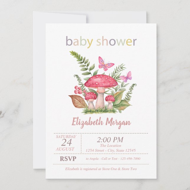 Svamp Fjäril Prickar Baby Shower  Inbjudningar (Framsida)