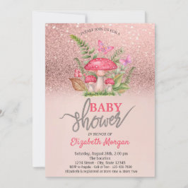 Svamp Fjärilar Rose Guld Glitter Baby Shower Inbjudningar