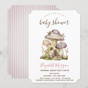 Svamp Hus Rosa Ränder Baby Shower Inbjudningar