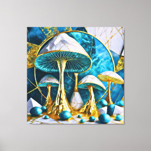 Svamp i blå och guld geometrisk surrealism canvastryck
