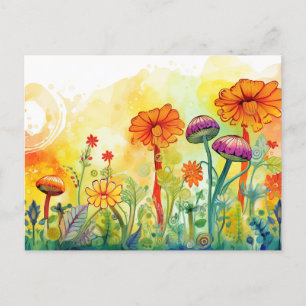 Svamp och blommor vykort