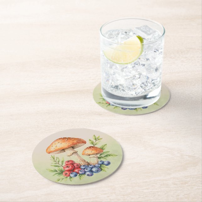 Svamp och fruktbär  underlägg papper rund (Insitu)