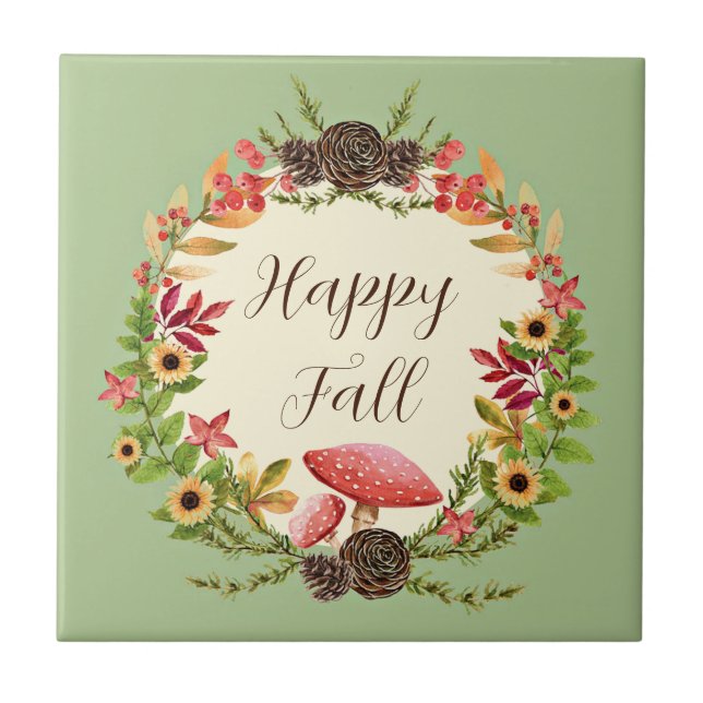 Svamp och solrosor med anpassningsbar text  kakelplatta (Framsidan)