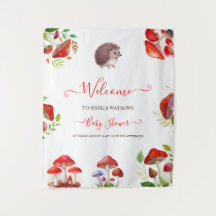 Svamp Röd Akvarell Skog Rustik Bebis Shower