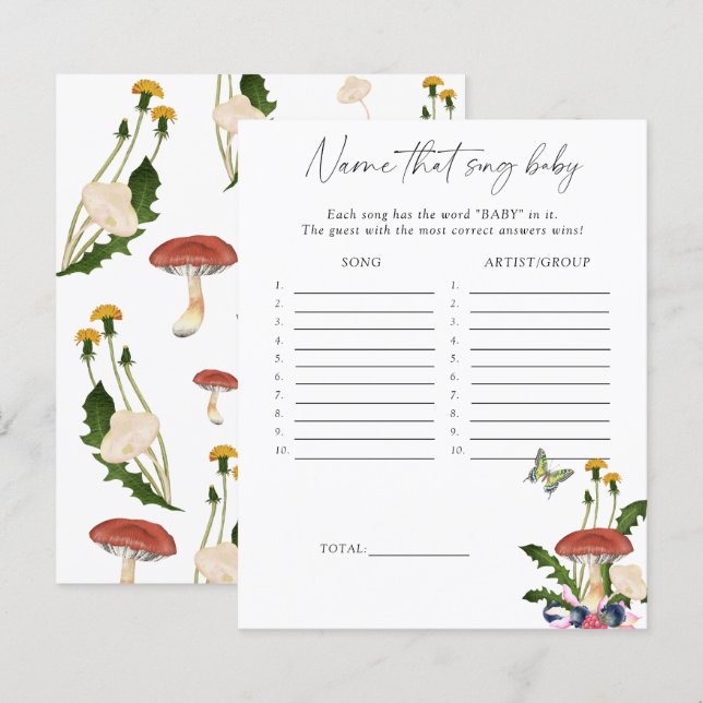 svamp skog - Gissa låten baby shower spel (Fram/baksida)