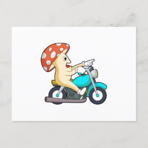 Svamp som motorcyklist med motorcykel vykort
