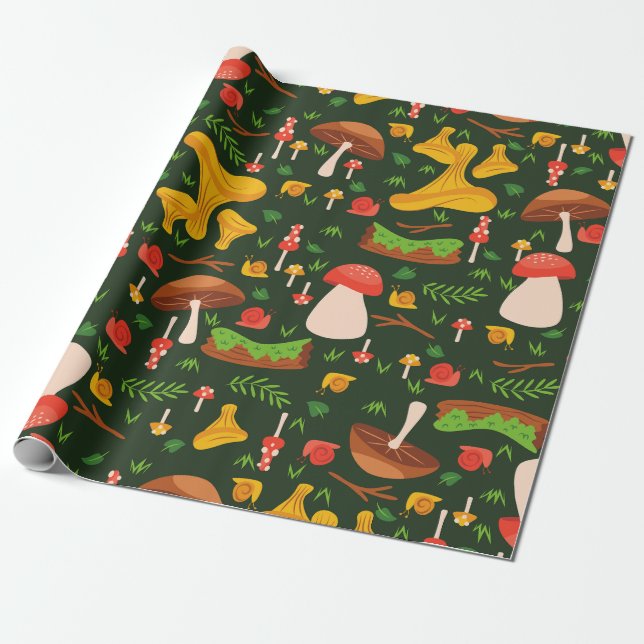 svamp svampar skog sniglar skogsmark grön presentpapper (Utrullad)