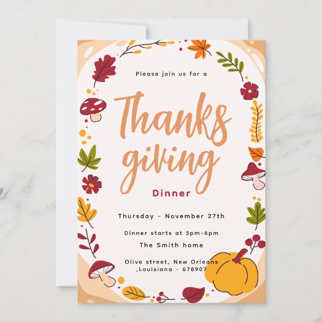 Svamp Thanksgiving Middagsinbjudan Inbjudningar (Framsida)
