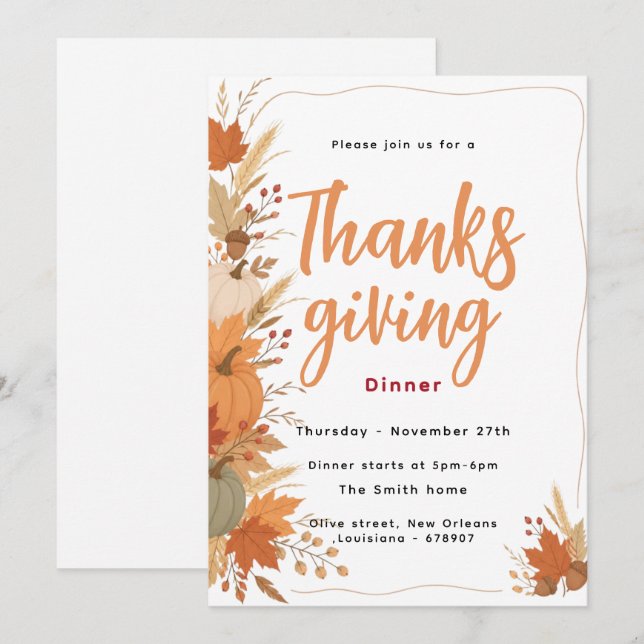 Svamp Thanksgiving Middagsinbjudan Inbjudningar (Fram/baksida)