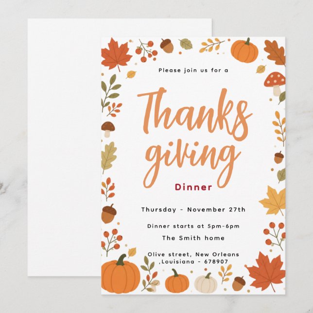 Svamp Thanksgiving Middagsinbjudan Inbjudningar (Fram/baksida)