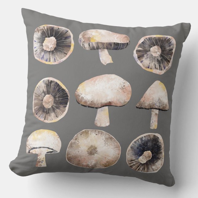 Svamp Vattenfärg Kudde (Mushroom toadstool fungi throw pillow)