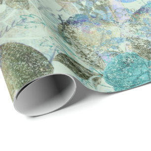 Svamp Woodland Rosa Gamla Brev Aqua Blue Grung Presentpapper