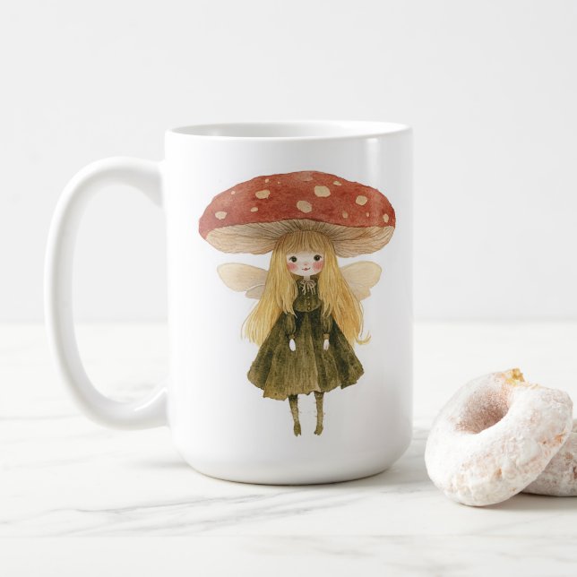 Svampälva flicka Vattenfärg Kaffe Mugg (Med munk)
