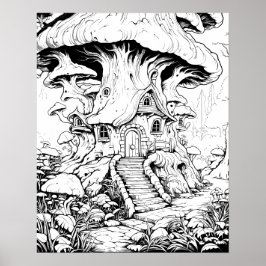 Svampälvhus Fantasy-färgläggningsaffisch Poster