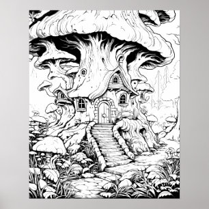 Svampälvhus Fantasy-färgläggningsaffisch Poster