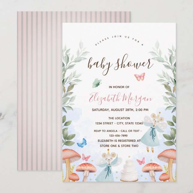 Svampar,Baby Mouses Rosa Rand Baby Shower Inbjudningar (Fram/baksida)