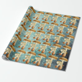 Svampar Brown Woodland Antique Blue Teal Presentpapper