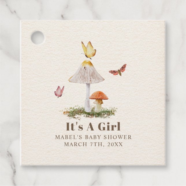 Svampar Butterflies Woodland Girl Baby Shower Gåvor Etiketter (Framsida)