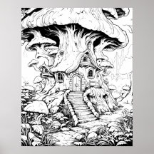 Svampar Fairy House Fantasy Coloring Poster
