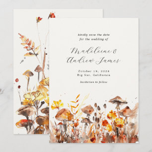 Svampar Fall Vild Blommor Calligraphy Bröllop Spara Datumet