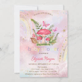 Svampar Fjärilar Regnbåge Blommig Baby Shower Inbjudningar